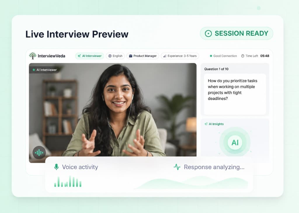 Candidate in a live mock interview session